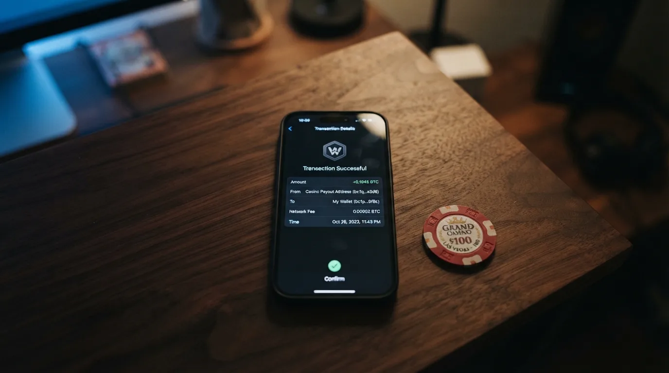 BCH-Transaktion auf der Blockchain — Wallet-zu-Casino-Fluss mit Bestätigungs-Indikatoren