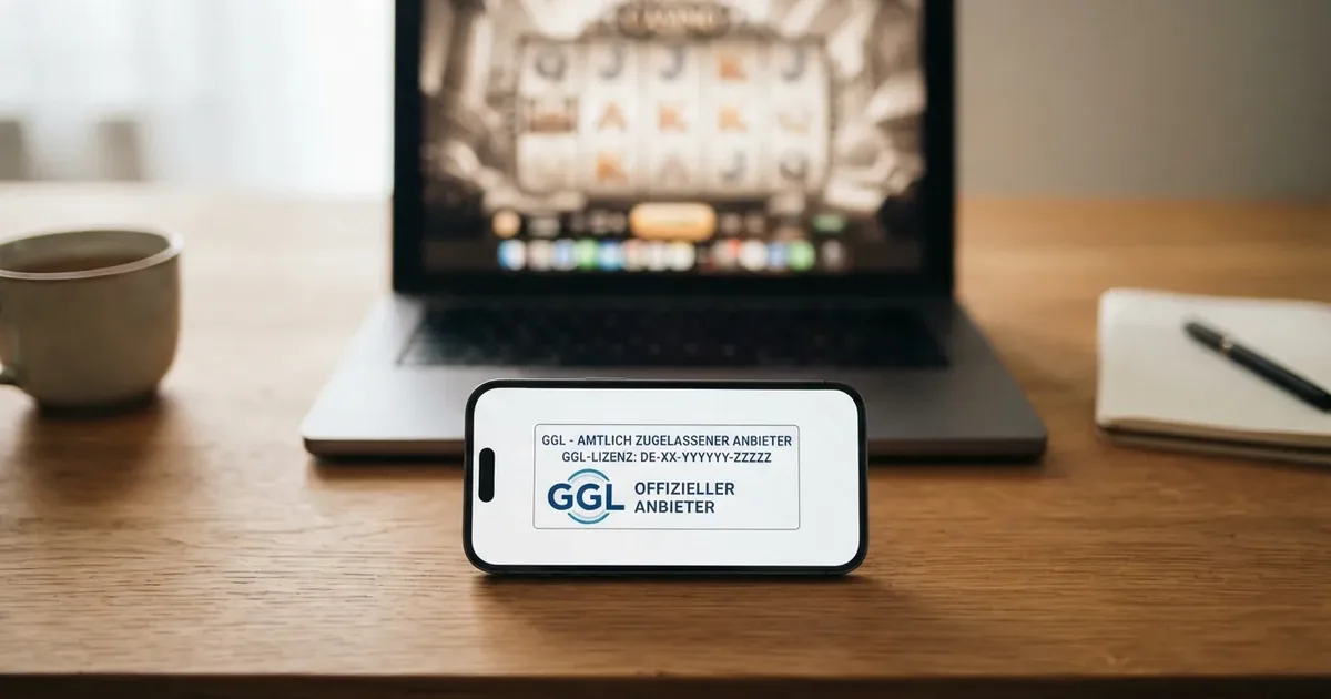 GGL-Lizenzsiegel auf Smartphone-Bildschirm vor Spielothek-Interface