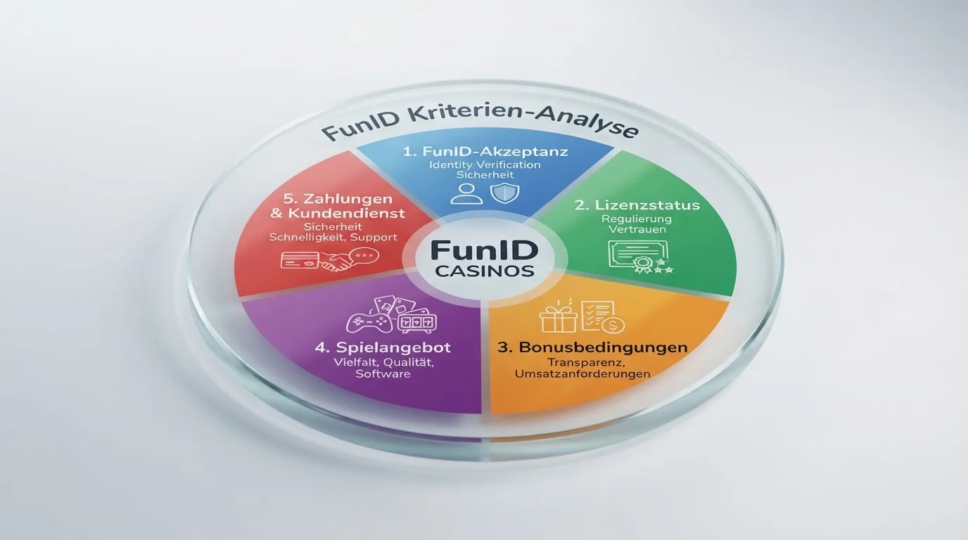 Grafische Darstellung der fünf Bewertungskriterien mit Quellenangaben für den Vergleich