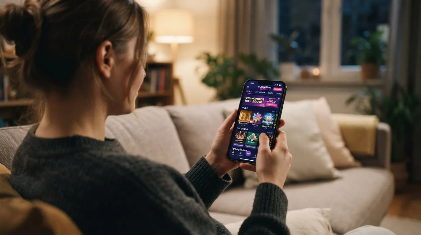 Smartphone mit Casino-Oberfläche und BNB-Wallet – mobile Spielsituation bei einem Offshore-Casino