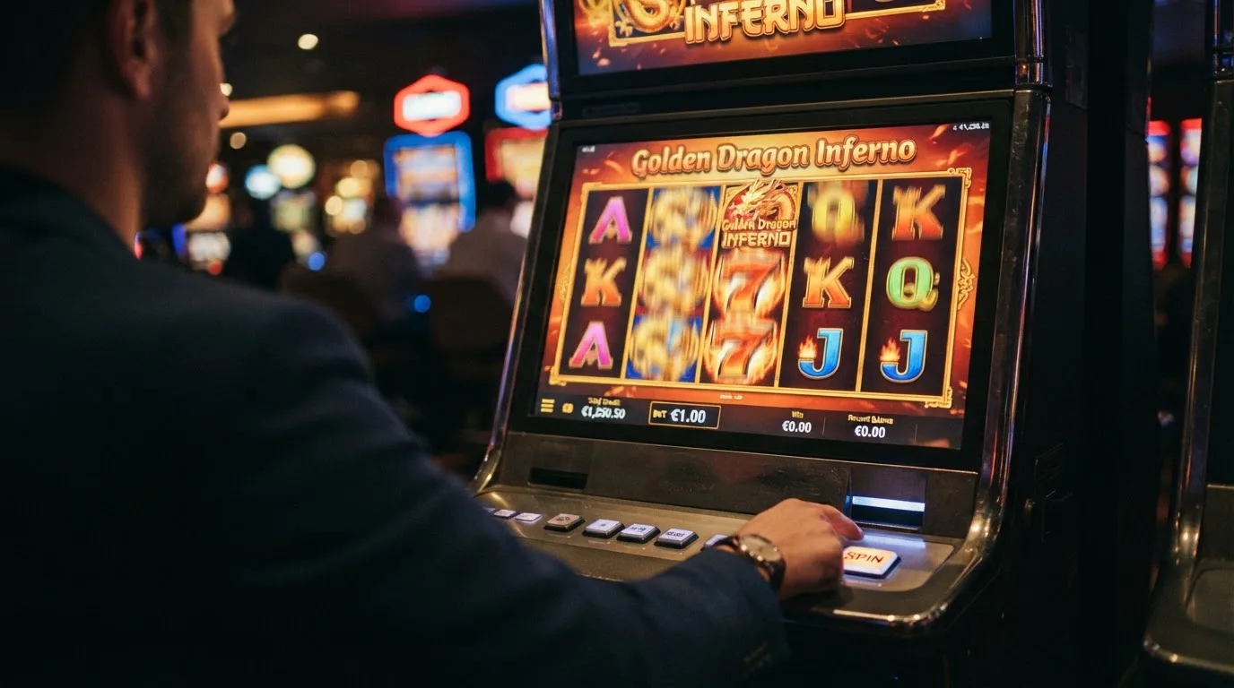 Spielbildschirm von Book of Dead mit sichtbarer Einsatzanzeige bei €1
