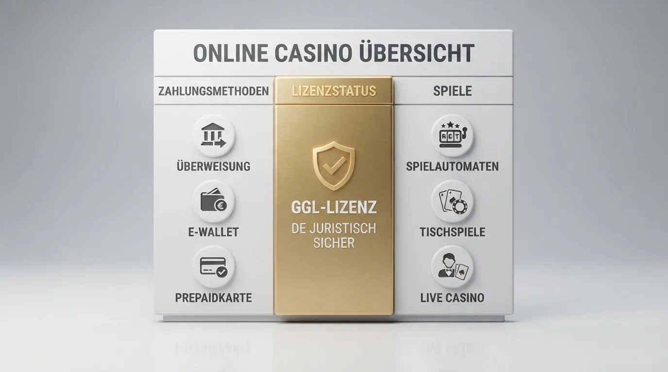 Übersichtstabelle der zehn Casinos mit hervorgehobenem Lizenzstatus und Zahlungsmethoden