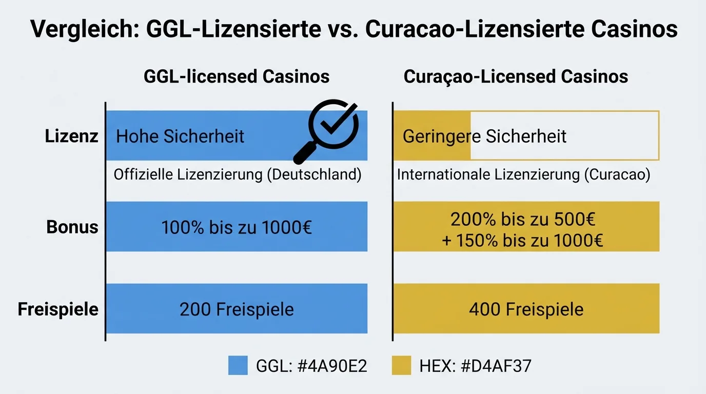 Vergleichstabelle mit den Top-10 ecoPayz Casinos, farblich getrennt nach GGL- und Curaçao-Lizenz