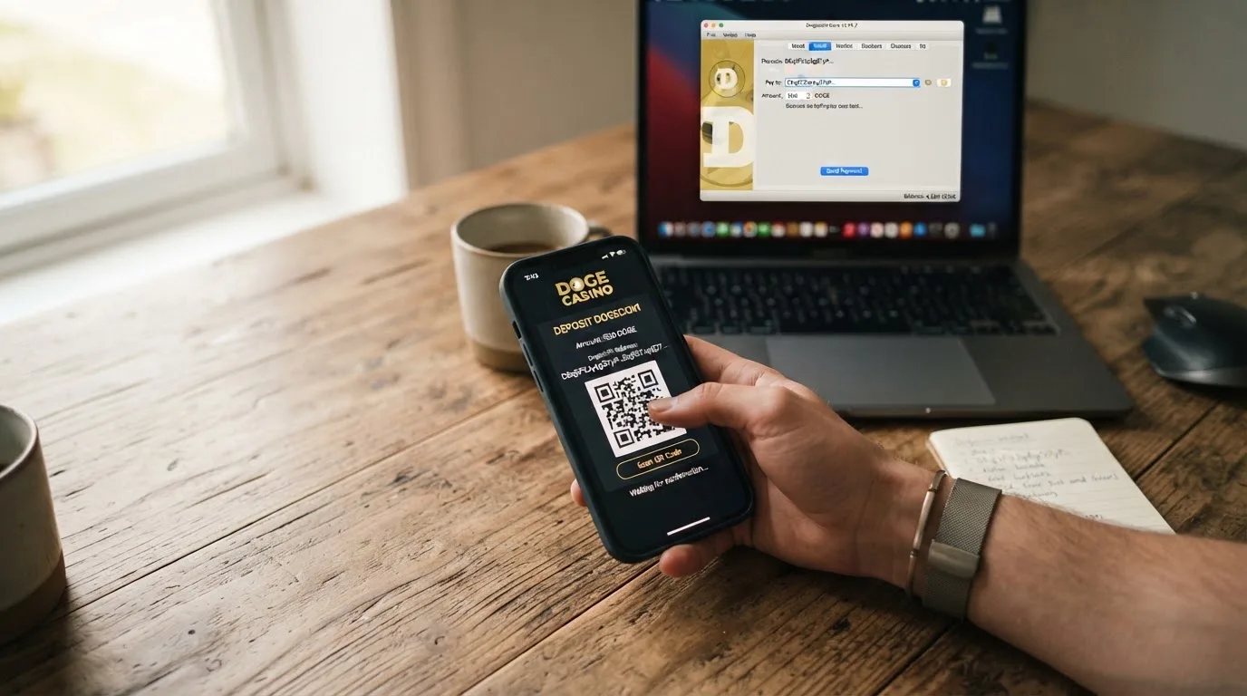 Schema einer Dogecoin-Einzahlung: Wallet zu Casino in unter zwei Minuten