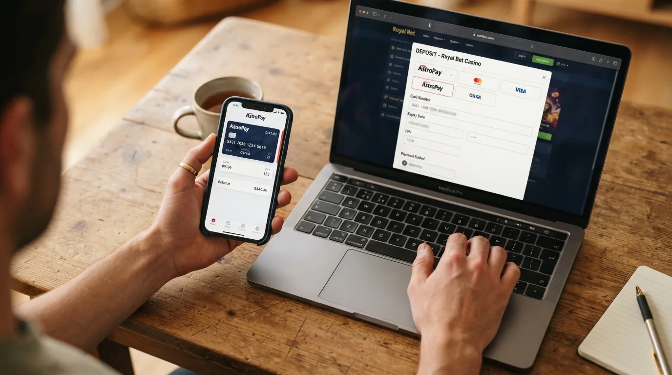 Schritt-für-Schritt-Darstellung der AstroPay-Einzahlung im Casino-Kassenbereich