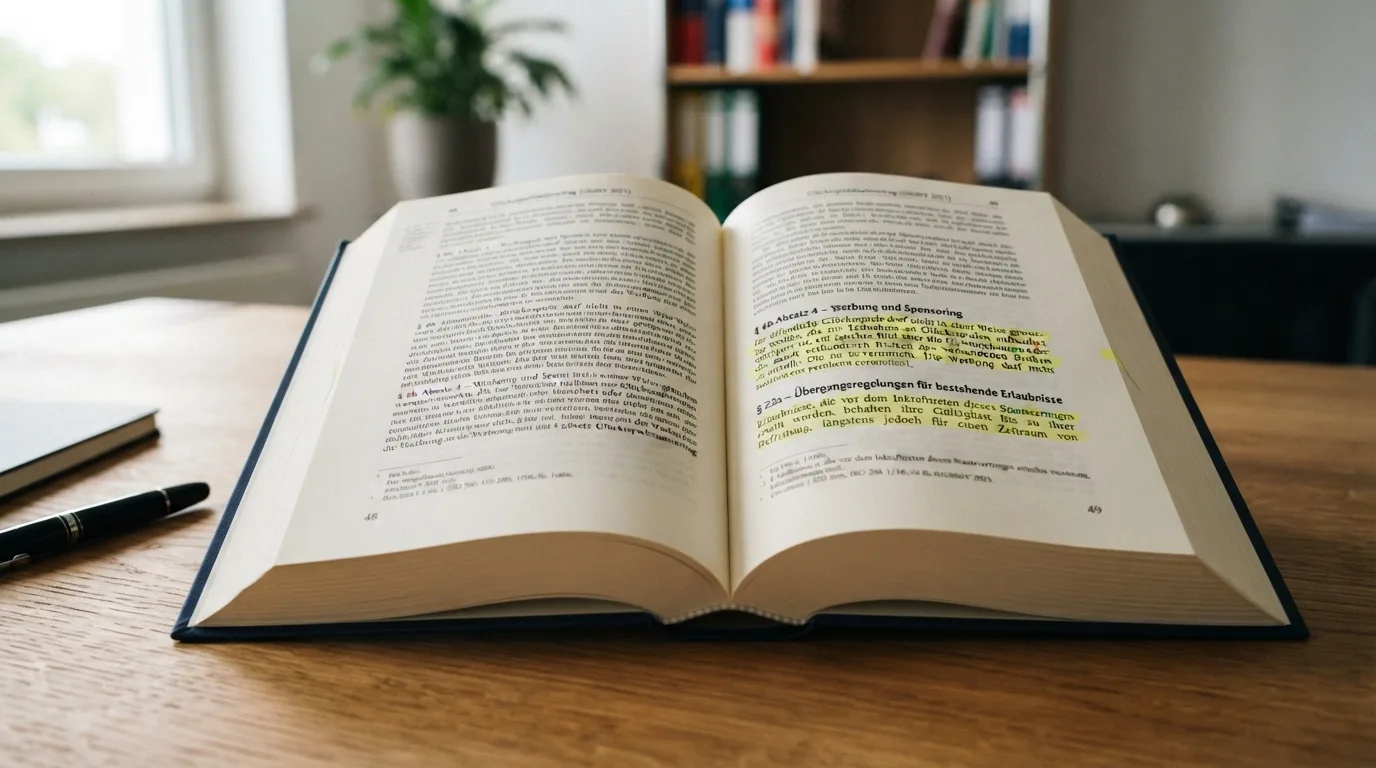 Gesetzestext-Seite mit markierten Paragrafen — § 6b Absatz 4, § 22a, § 284 StGB als visuelle Anker