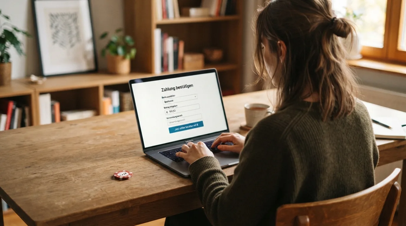Drei-Schritte-Grafik des Einzahlungsprozesses: Casino-Kasse, Klarna-Login, Guthaben-Bestätigung
