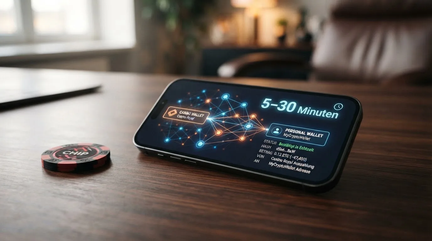 Blockchain-Transaktionsvisualisierung: Wallet zu Wallet mit „5–30 Minuten“-Stempel