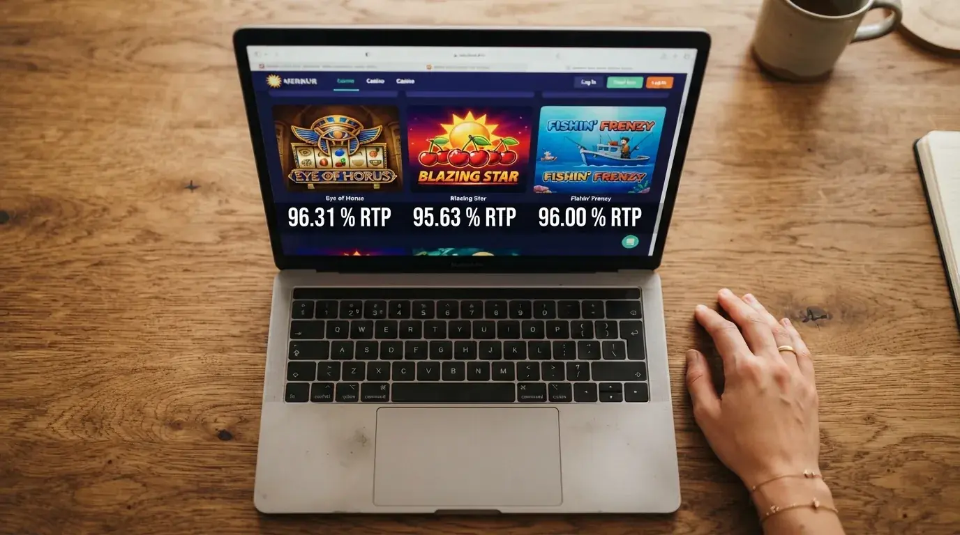 Drei Merkur-Slot-Thumbnails mit RTP-Prozentangabe als Overlay — die Auswahl für kleine Budgets