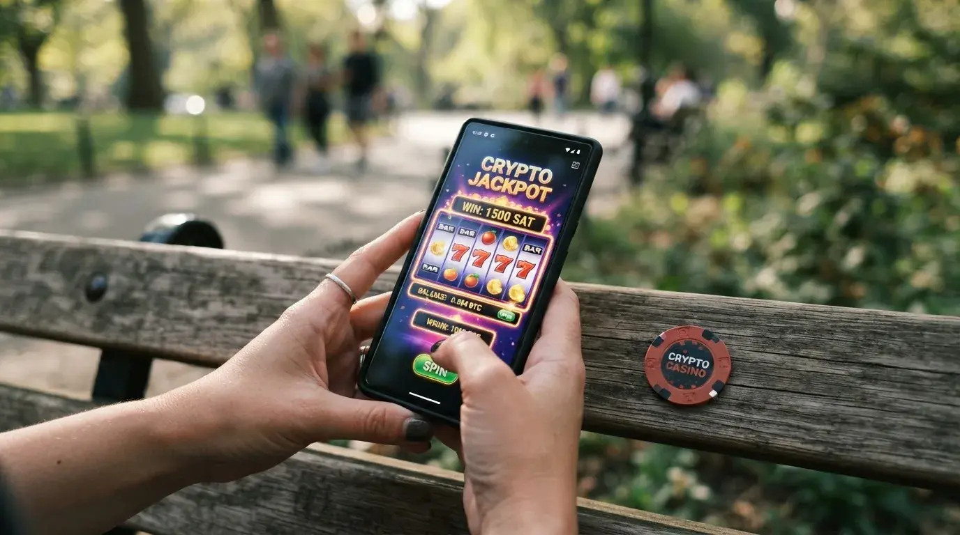 Smartphone mit geöffnetem Krypto-Casino im mobilen Browser
