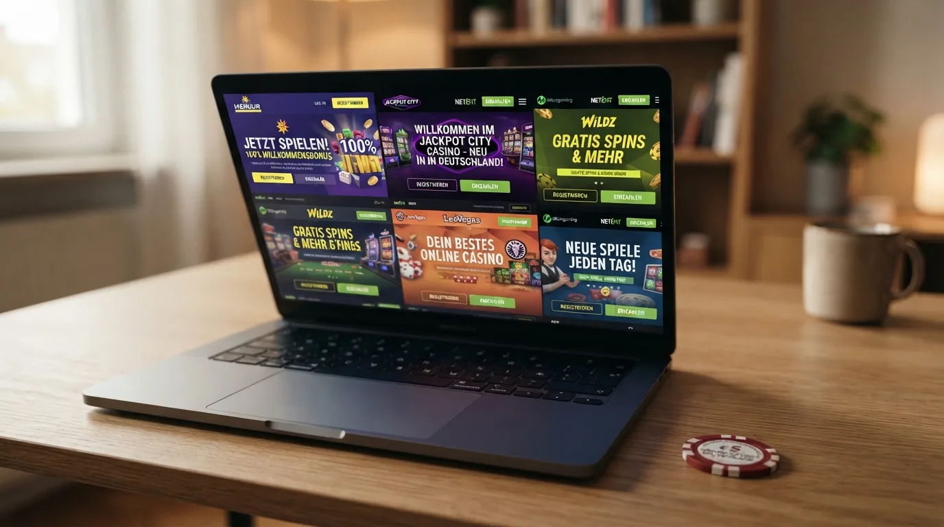 Collage neuer Casino-Startseiten mit CashtoCode-Logo