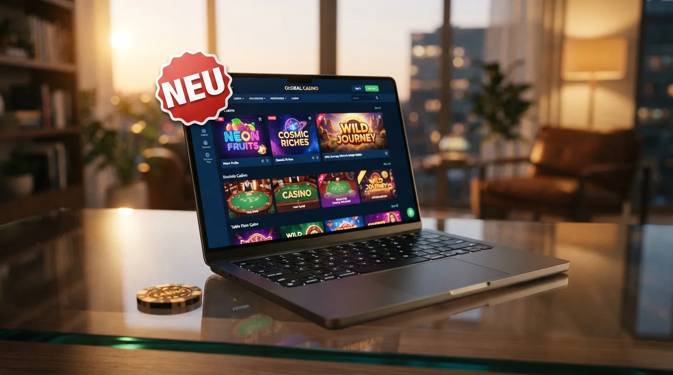 Modernes Casino-Interface mit „Neu“-Badge – die Launch-Atmosphäre eines frischen Anbieters