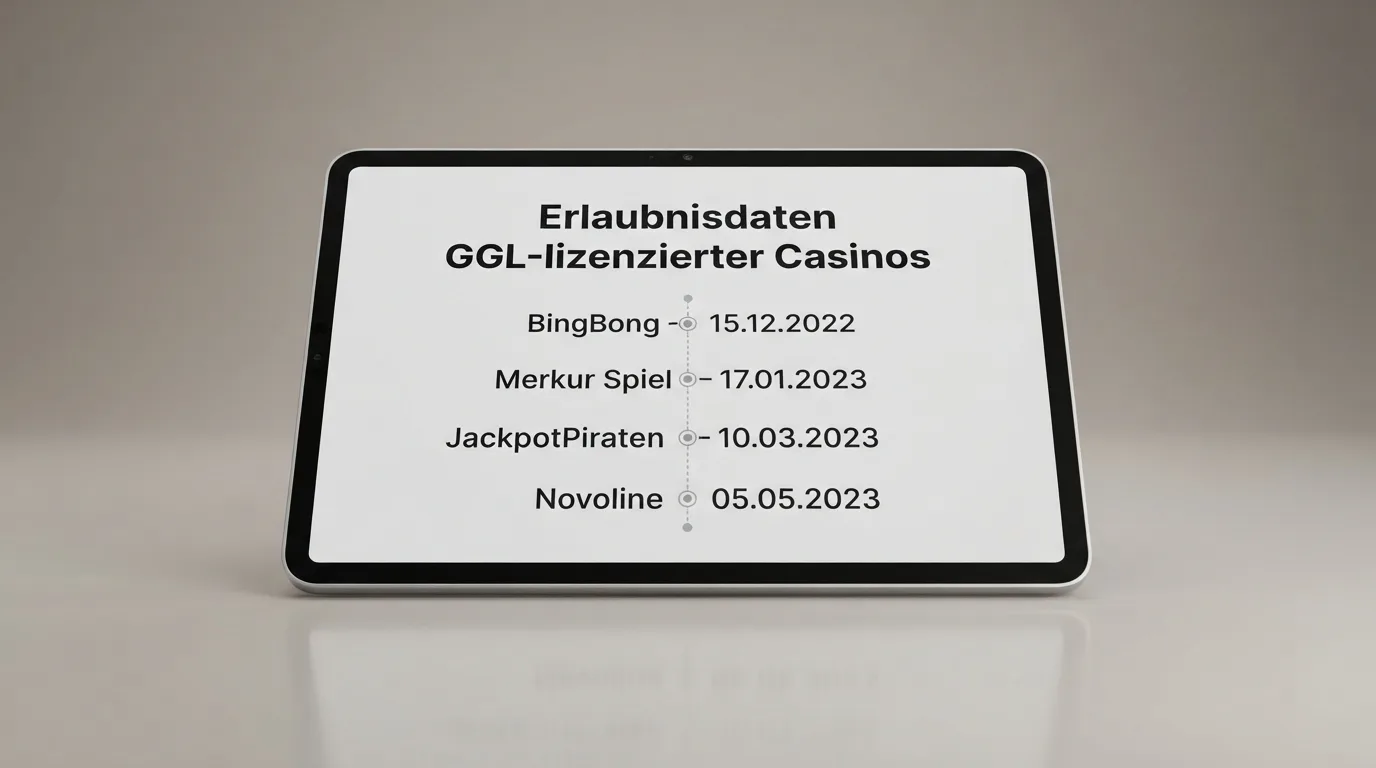 Zeitleiste mit Erlaubnisdaten GGL-lizenzierter Casinos als Frische-Indikator