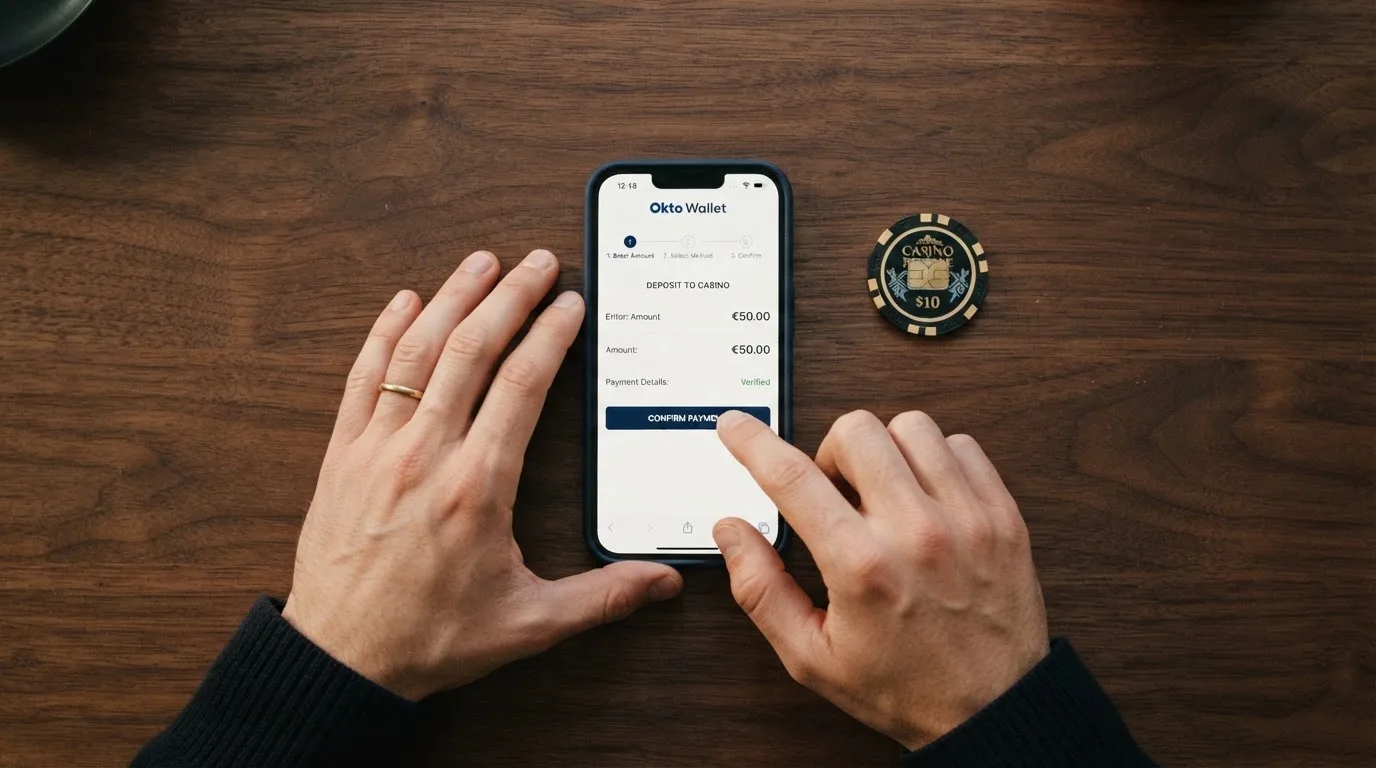 Ablaufdiagramm: Einzahlung und Auszahlung mit Okto Wallet, Schritte und Fristen