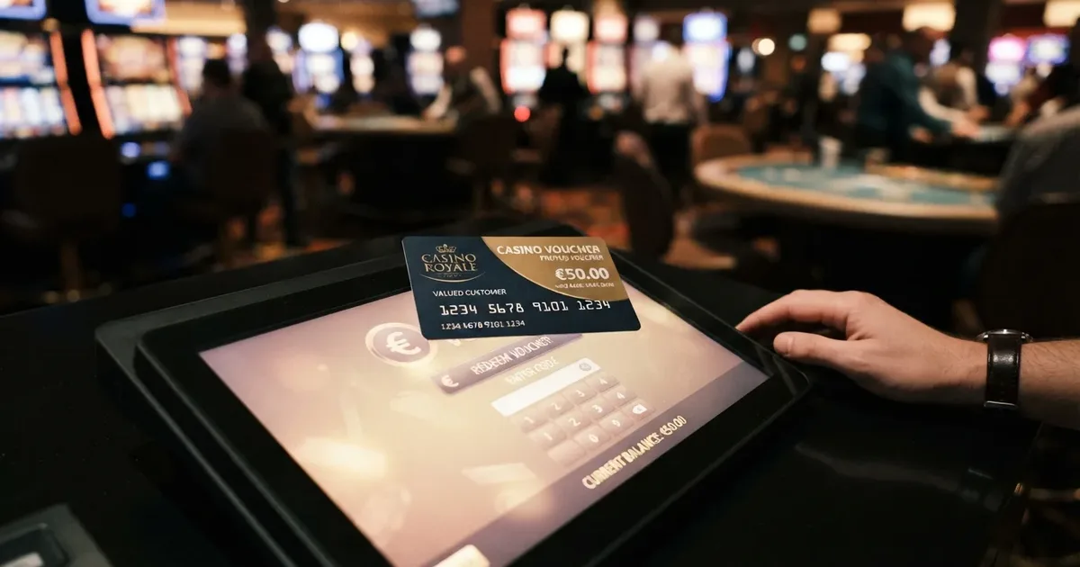 paysafecard-PIN-Karte vor einem Casino-Kassenbildschirm