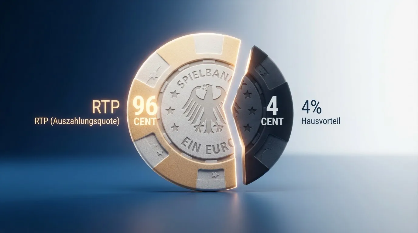 Infografik zur RTP-Berechnung mit einem Euro Einsatz, der zu 96 Cent Rückfluss wird