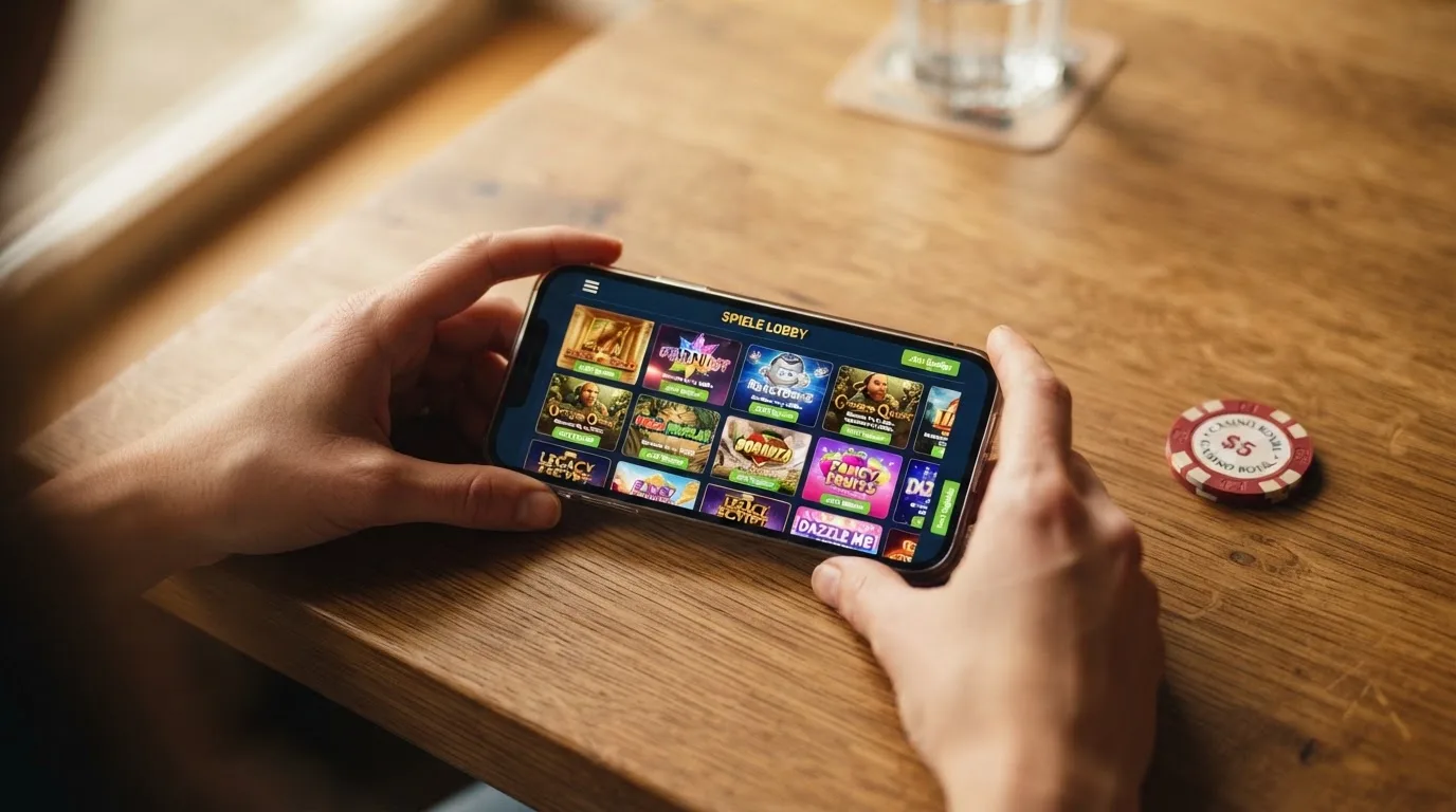 Spielautomaten-Lobby mit Slot-Covern in einer Casino App auf dem Smartphone