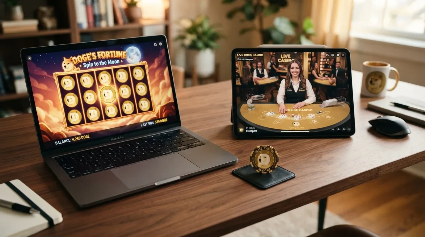 Collage aus Slot-Titeln und einem Live-Dealer-Tisch in einem Offshore-Casino
