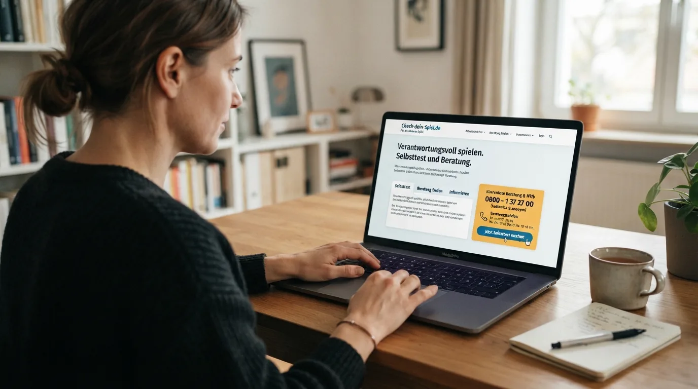 Check-dein-Spiel-Website und BIÖG-Beratungstelefon auf einem Bildschirm