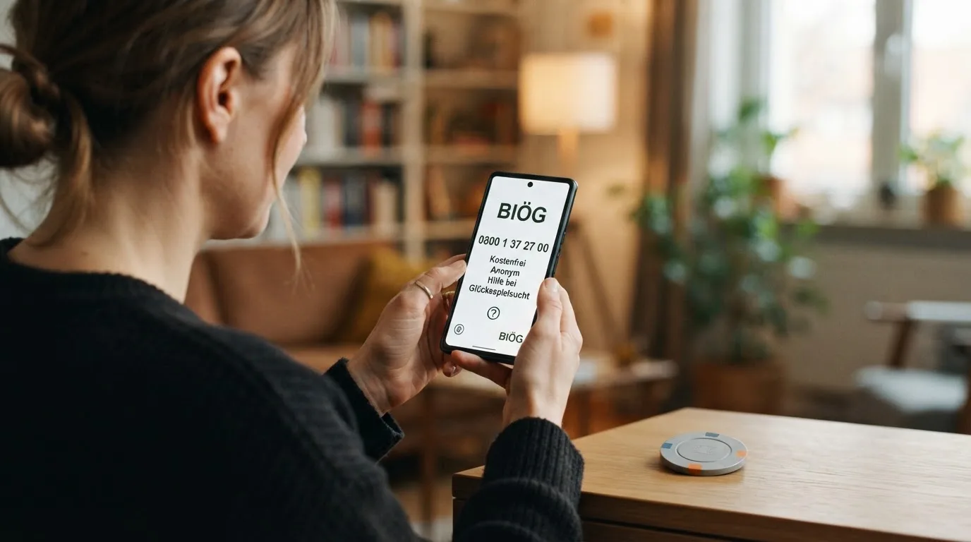 BIÖG-/Check-dein-Spiel-Logo mit Telefonnummer 0800 1 37 27 00 als Hilfsangebot
