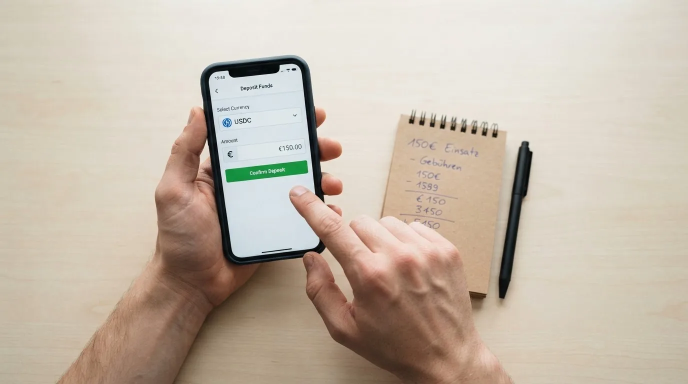 Ablauf einer USDC-Einzahlung: Wallet, Netzwerkwahl, Blockchain, Casino-Gutschrift